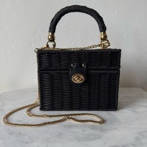 Zara Black Woven Raffia Basket Handbag